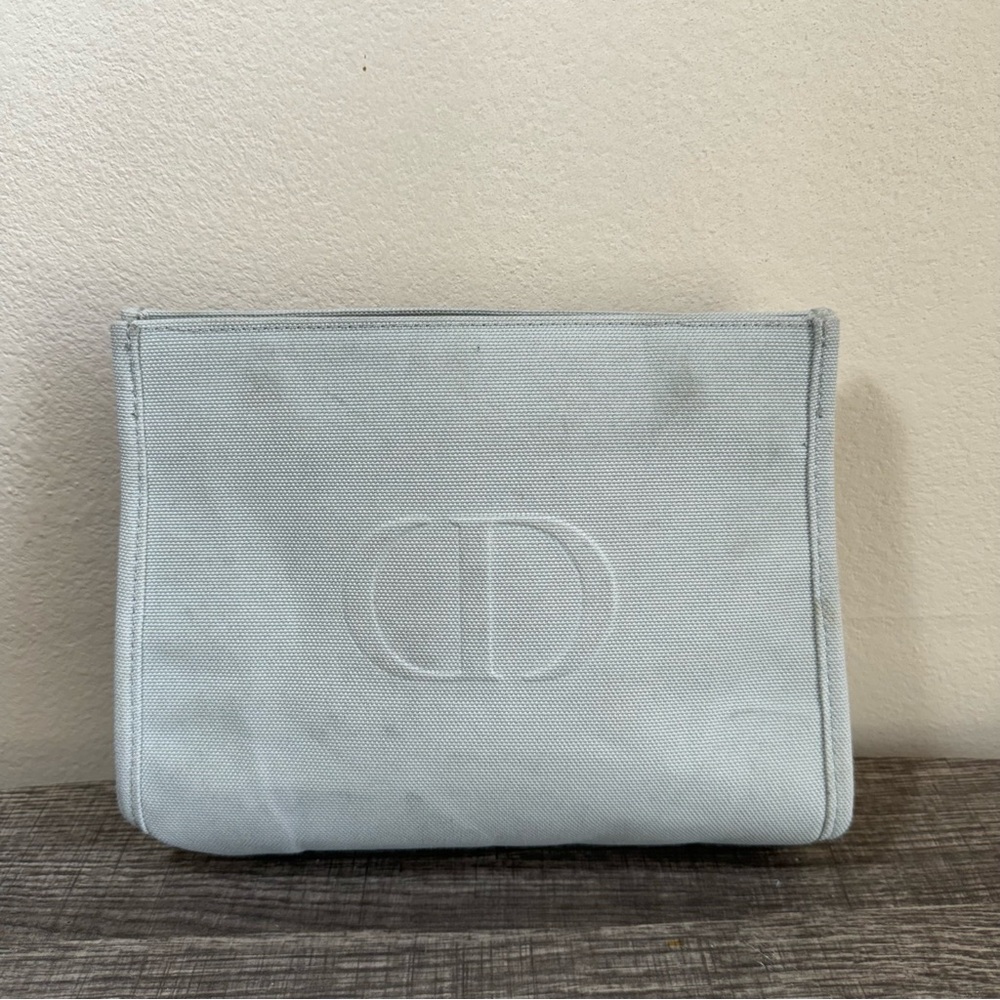 Christian Dior Beauty Gray Trousse Canvas Pouch Cosmetic Makeup Bag New